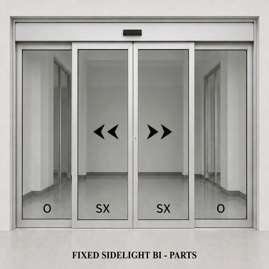 Fixed Sidelight Bi-Parts Automatic Sliding Door